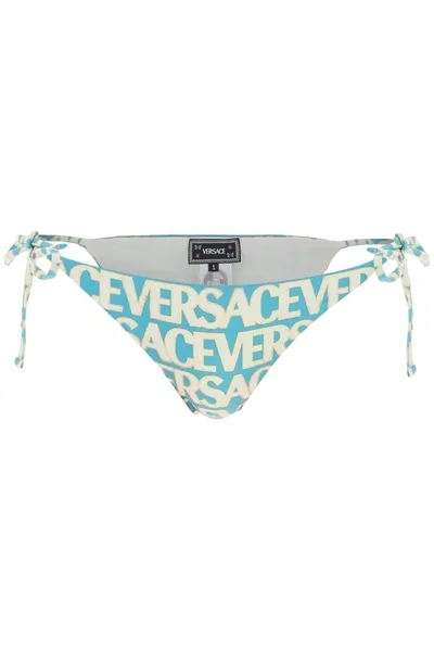 Versace Blue Allover Bikini Bottom In Turquoise Avory