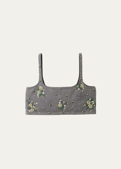 Miu Miu Floral-embellished Crop Top In F0d65 Ferro