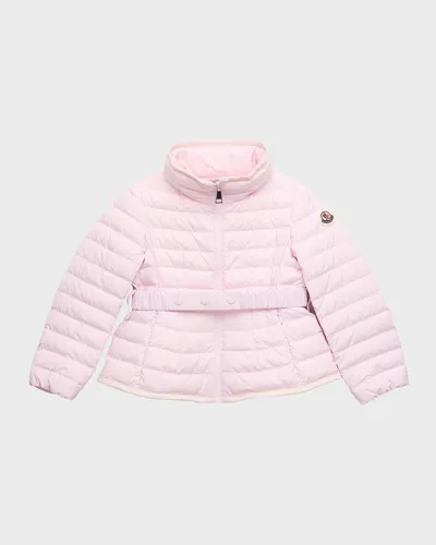 Moncler Kids' Girl's Dinka Nipped-waist Puffer Jacket In Pink