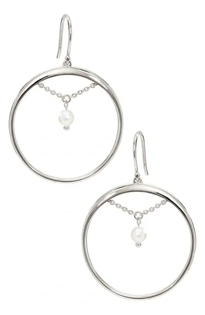 Ajoa Imitation Pearl Hoop Earrings In Rhodium