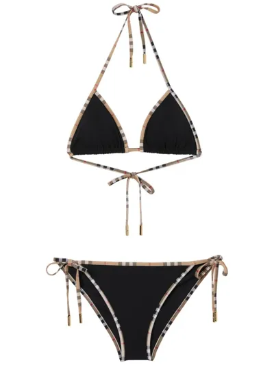 Burberry Check-trim Bikini In Black