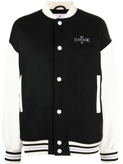 Chiara Ferragni Logo-embroidered Varsity Jacket In Black