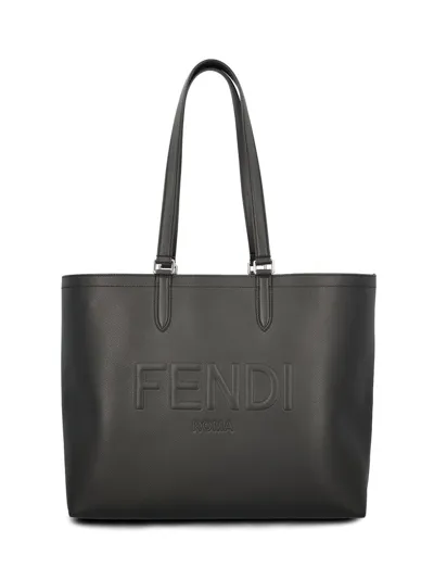 Fendi Roma Leather Shopper Bag In Noir