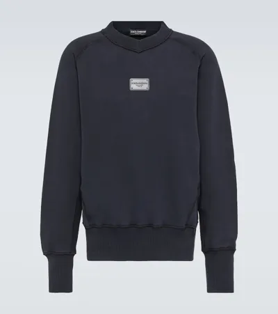 Dolce & Gabbana Logo Cotton Jersey Sweatshirt In Blue