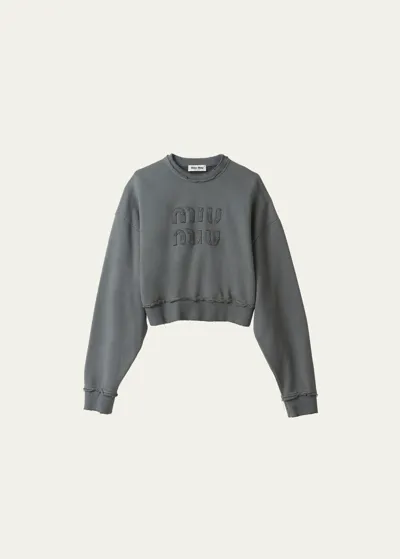 Miu Miu Raw Edge Logo-embroidered Cotton Sweatshirt In F0d65 Ferro