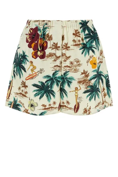 Miu Miu Woman Printed Silk Shorts In Multicolor