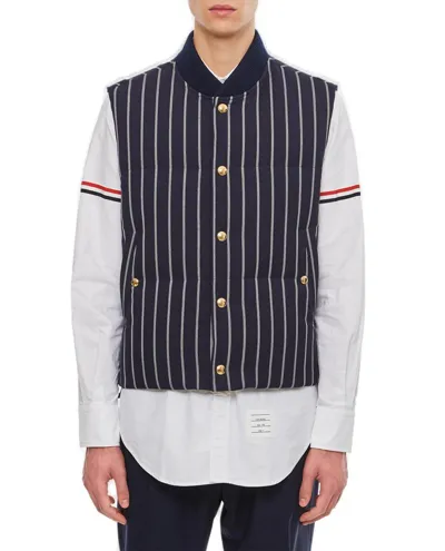 Thom Browne Striped Down Gilet In Blue