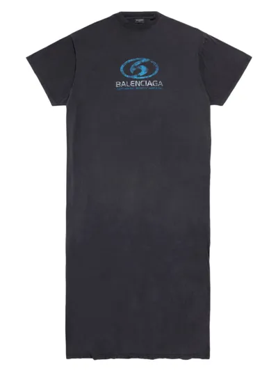 Balenciaga Cotton Maxi T-shirt Dress In Black Blue