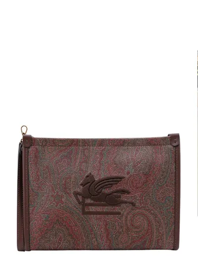 Etro Pailsey Printed Zipped Clutch Bag In Brown