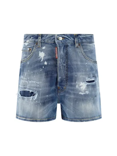 Dsquared2 Distressed High Waist Denim Shorts In Blue