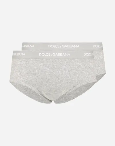 Dolce & Gabbana Stretch Cotton Brando Briefs Two-pack In Grey