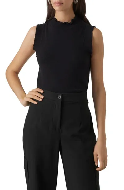 Vero Moda Ruffle Neck Sleeveless Sweater In Black