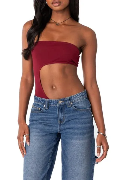 Edikted Women's Indy Asymmetric Cut Out Bodysuit In Burgundy