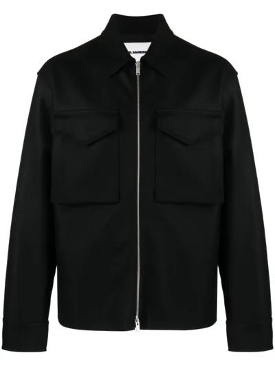 Jil Sander Navy Zip Bomber Jacket In Blue