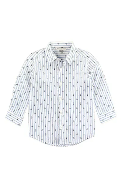 Ruggedbutts Babies' Anchors Stripe Button-up Shirt In White