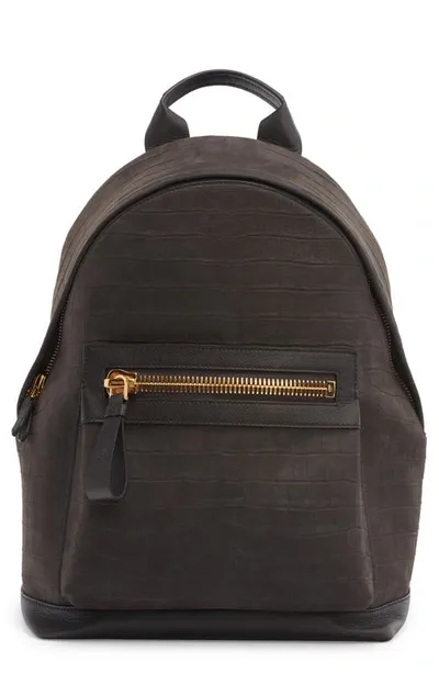 Tom Ford Buckley Full-grain Leather-trimmed Croc-effect Nubuck Backpack In Brown