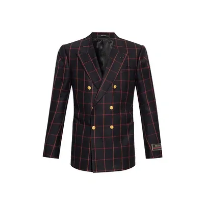 Gucci Checked Double Breasted Jacket In Black