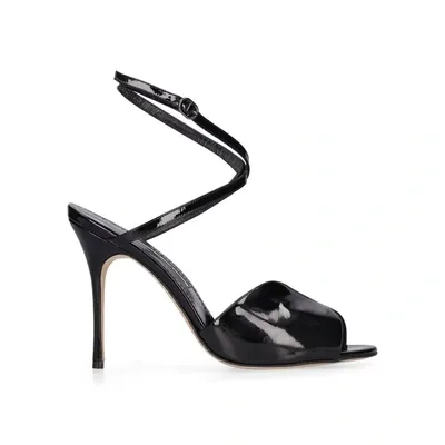 Manolo Blahnik Hourani 105 Patent-leather Sandals In Black