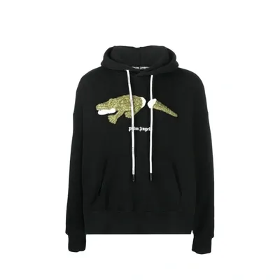 Palm Angels Crocodile Hooded Sweatshirt In Black