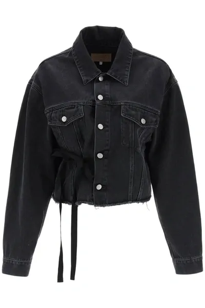 Mm6 Maison Margiela Frayed Hem Denim Jacket In Black