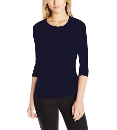 Three Dots Three-quarter-sleeve Cotton Tee In Blue