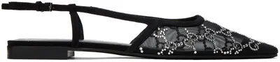 Gucci Demi Crystal Gg Slingback Ballerina Flats In Nero