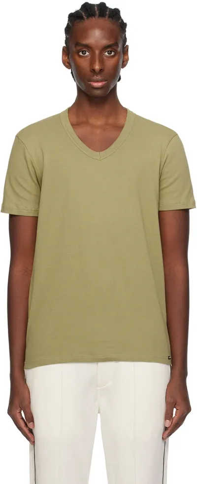 Tom Ford Khaki V-neck T-shirt In Matcha