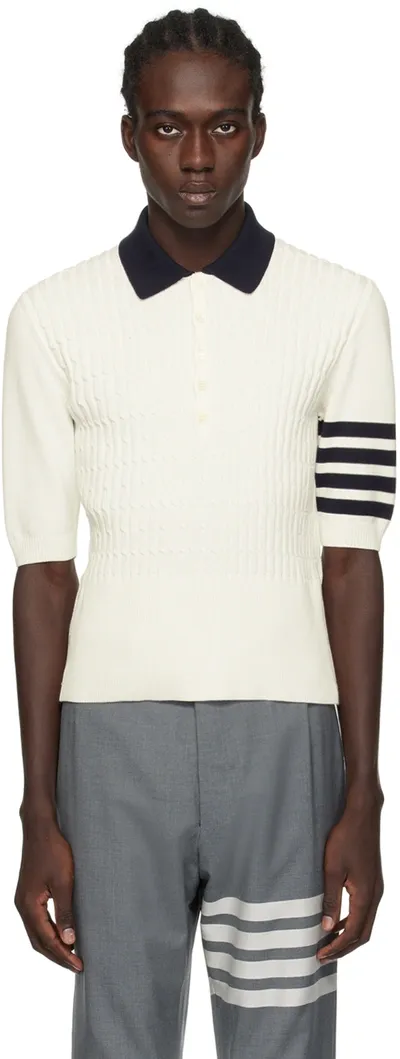 Thom Browne White 4-bar Polo In 100 White