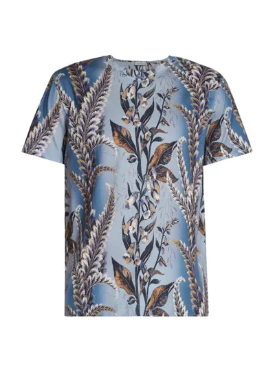 Etro Botanical Printed Crewneck T-shirt In Sky Blue