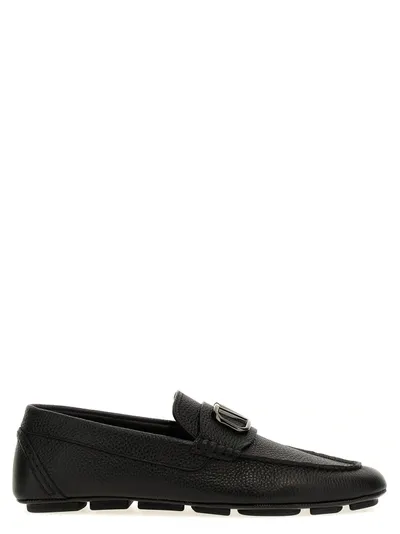 Valentino Garavani Black Vlogo Signature Grainy Calfskin Loafers In Nero