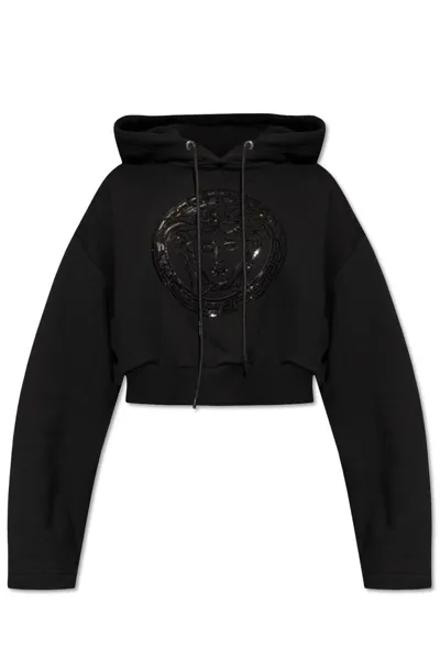 Versace Medusa Head-motif Cropped Hoodie In Black