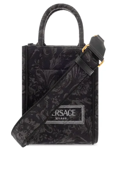 Versace Athena Barocco Mini Top Handle Bag In Black