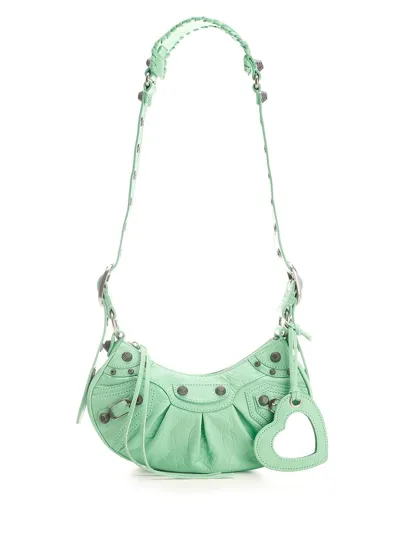 Balenciaga Le Cagole Xs Leather Shoulder Bag In Green