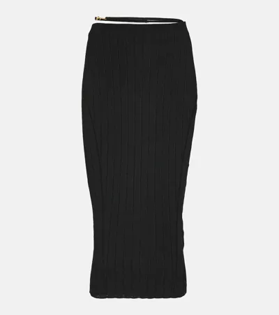 Jacquemus La Jupe Pralu Ribbed-knit Midi Skirt In Black