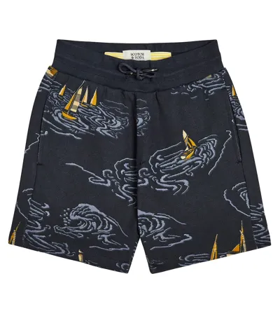 Scotch & Soda Kids' Printed Cotton Shorts In Blue