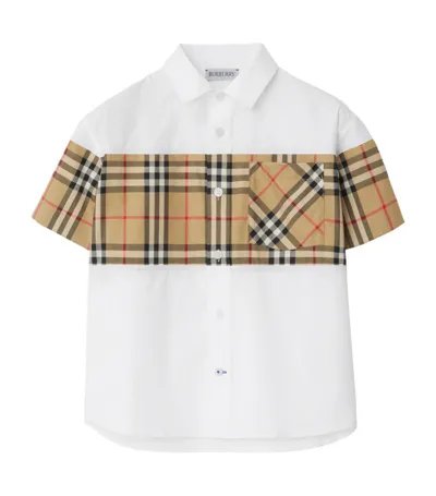 Burberry Kids'  Check Panel Cotton Shirt In White