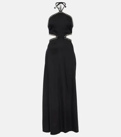 Simkhai Bellina Cutout Linen-blend Maxi Dress In Black