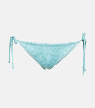 Versace Barocco Low-rise Bikini Bottoms In Blue