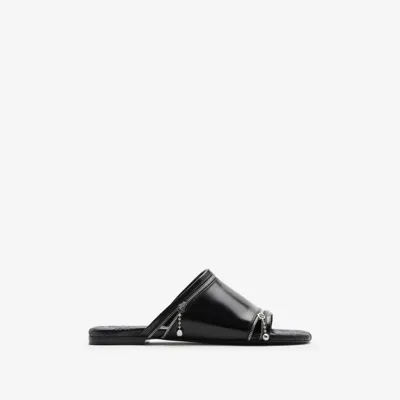 Burberry Leather Peep Slides In Black