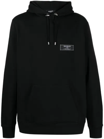 Balmain Pierre  Label Hoodie In Negro