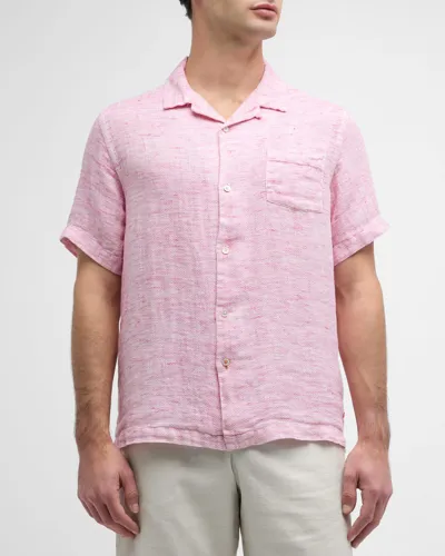 Swims Men's Capri Linen Micro-print Short-sleeve Shirt In Berry Pink