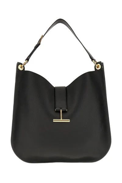 Tom Ford Large Tara Logo Plaque Shoulder Bag In Black