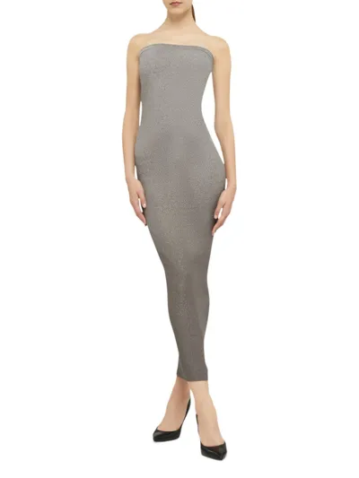 Wolford Fading Shine Strapless Bodycon Maxi Dress In Titanium Shine