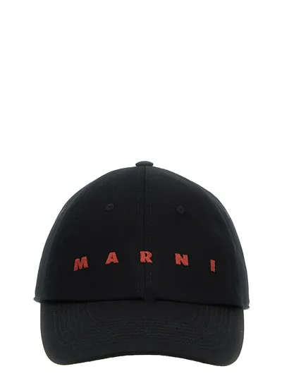 Marni Logo Embroidery Cap In Black