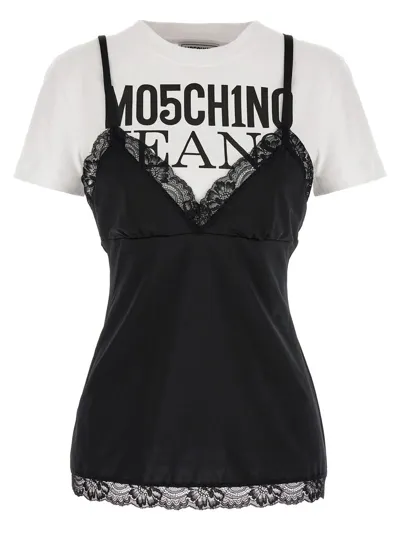 Mo5ch1no Jeans Moschino Jeans Top Insert T-shirt In White/black