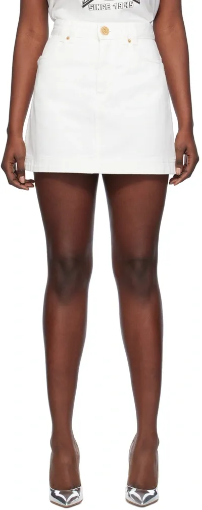 Balmain Western Short Denim Skirt In White