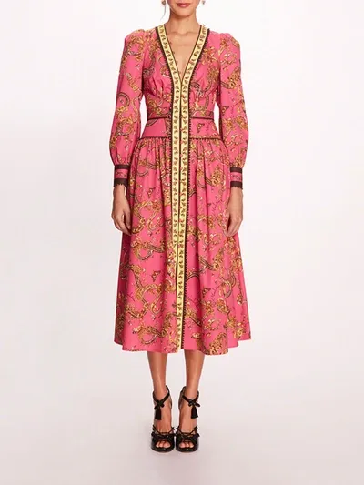 Marchesa Tansy Midi Dress In Fuchsia Multi