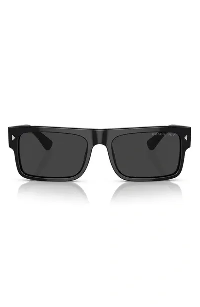 Prada 59mm Polarized Rectangle Sunglasses In Black Smoke