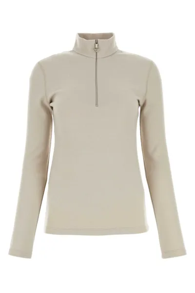 Prada Hifh Neck Half Zipped Sweater In Beige