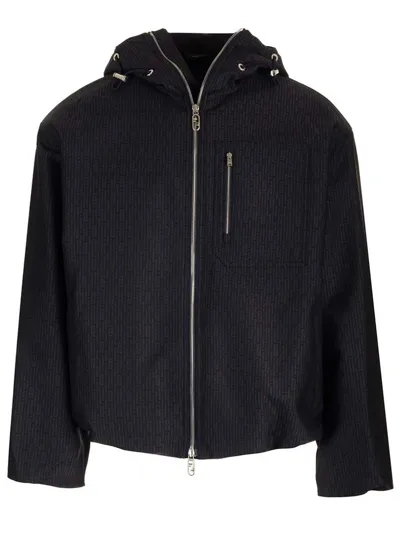 Fendi Ff Jacquard Windbreaker In Blue